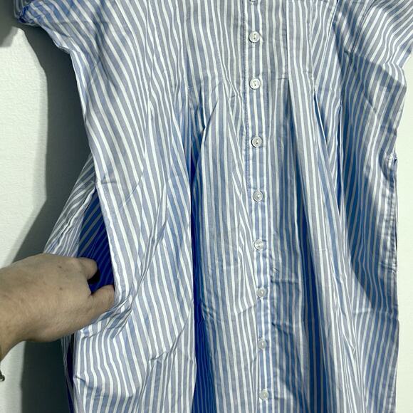 Anthropologie Maxi Shirt Dress Pleated Poplin Blue White Striped Pintuck NWT L - Picture 8 of 14